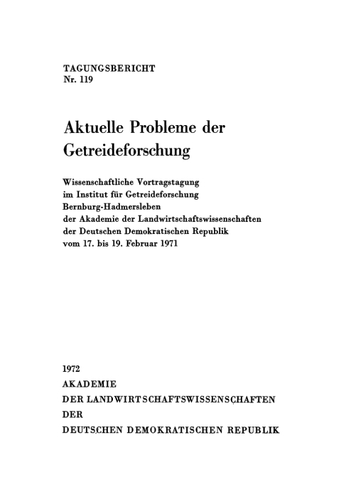 Cover image for book Aktuelle Probleme der Getreideforschung