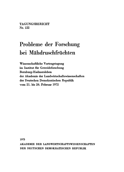 Cover image for book Probleme der Forschung bei Mähdruschfrüchten