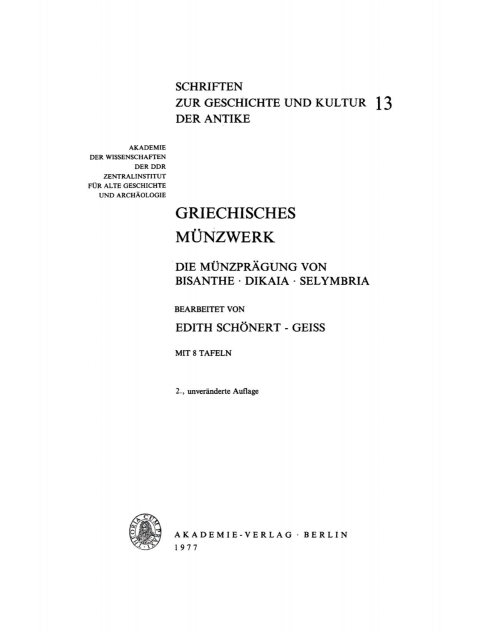 Cover image for book Griechisches Münzwerk. Die Münzprägung von Bisanthe, Dikaia, Selymbria