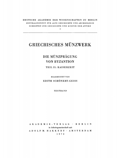 Cover image for book Griechisches Münzwerk, Die Münzprägung von Byzantion, Teil 2: Kaiserzeit, Textband