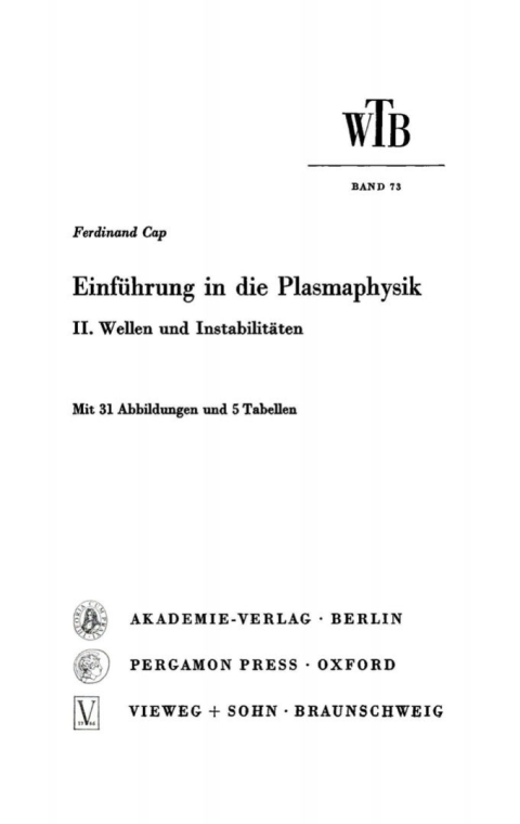 Cover image for book Einführung in die Plasmaphysik II