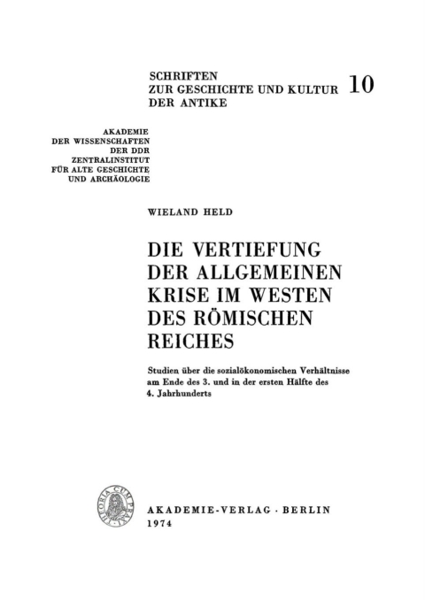 Cover image for book Die Vertiefung der allgemeinen Krise im Westen des römischen Reiches