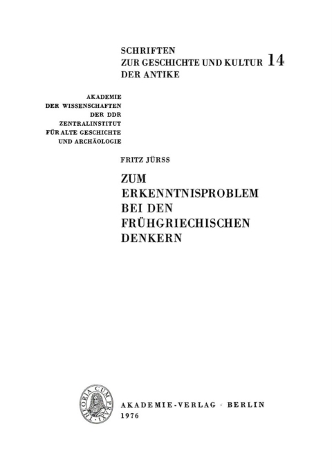 Cover image for book Zum Erkenntnisproblem bei den frühgriechischen Denkern