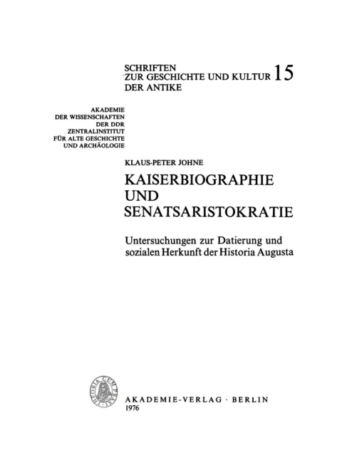 Cover image for book Kaiserbiographie und Senatsaristokratie