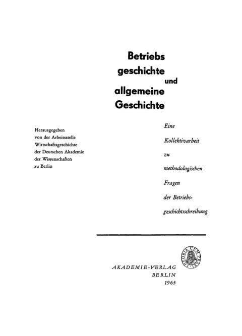 Cover image for book Betriebsgeschichte und allgemeine Geschichte