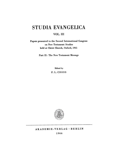 Cover image for book Papers presented to the Second International Congress on New Testament Studies held at Christ Church, Oxford, 1961