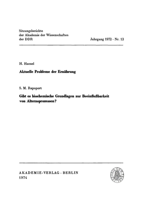 Cover image for book Aktuelle Probleme der Ernährung