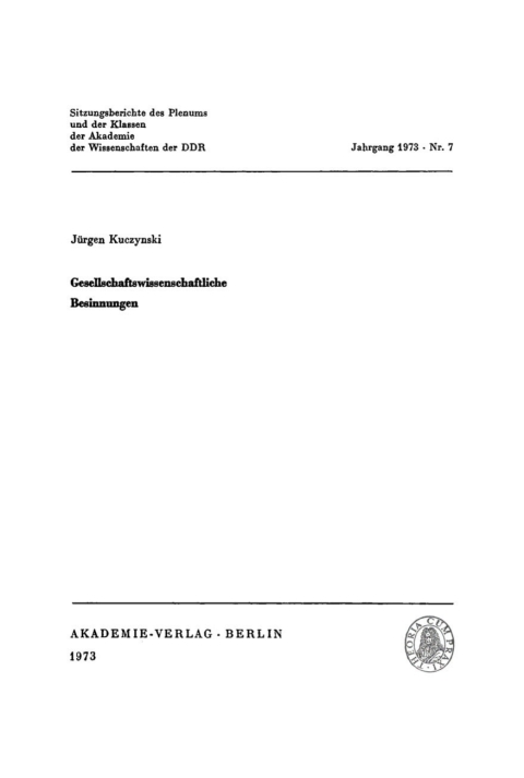 Cover image for book Gesellschaftswissenschaftliche Besinnungen