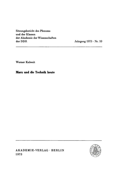 Cover image for book Marx und die Technik heute