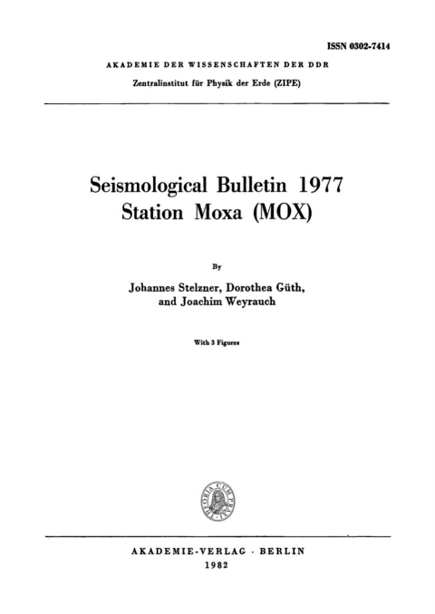 Cover image for book Seismological Bulletin 1977 Station Moxa (MOX)