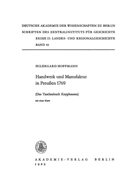 Cover image for book Handwerk und Manufaktur in Preußen 1769