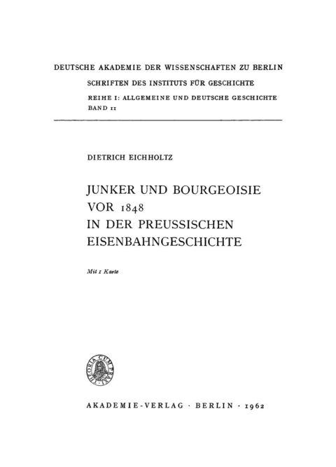 Cover image for book Junker und Bourgeoisie vor 1848 in der preussischen Eisenbahngeschichte