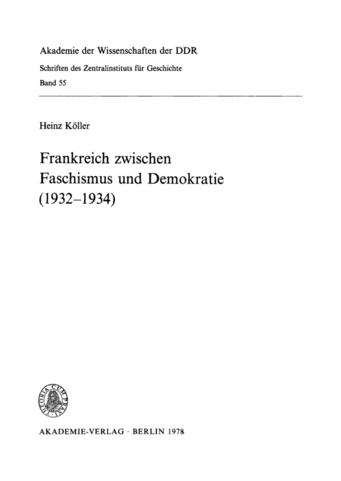 Cover image for book Frankreich zwischen Faschismus und Demokratie