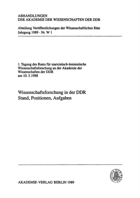 Cover image for book Wissenschaftsforschung in der DDR: Stand, Positionen, Aufgaben