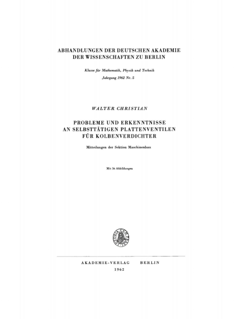 Cover image for book Probleme und Erkenntnisse an selbsttätigen Plattenventilen für Kolbenverdichter
