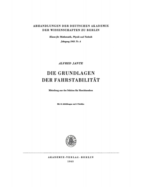Cover image for book Die Grundlagen der Fahrstabilität