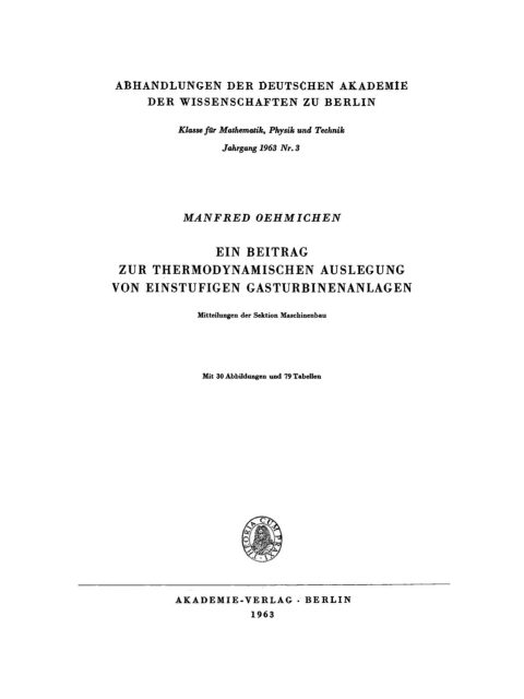Cover image for book Ein Beitrag zur thermodynamischen Auslegung von einstufigen Gasturbinenanlagen