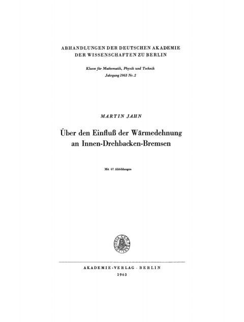 Cover image for book Über den Einfluß der Wärmedehnung an Innen-Drehbacken-Bremsen