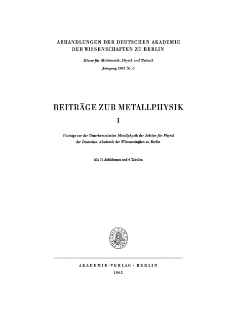Cover image for book Beiträge zur Metallphysik, I