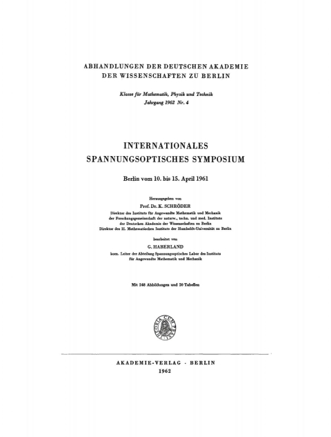Cover image for book Internationales Spannungsoptisches Symposium, Berlin vom 10. bis 15. April 1961