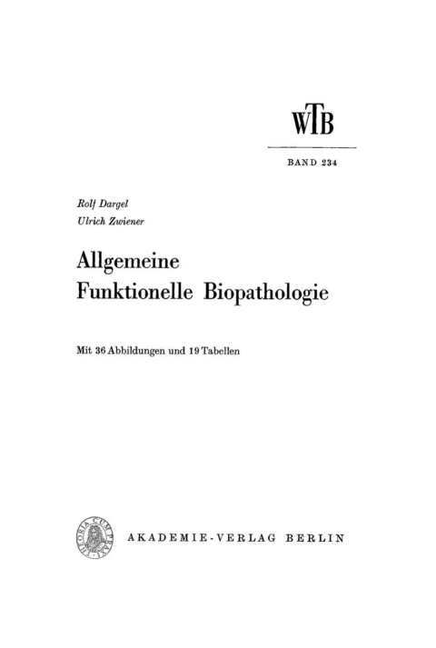 Cover image for book Allgemeine funktionelle Biopathologie