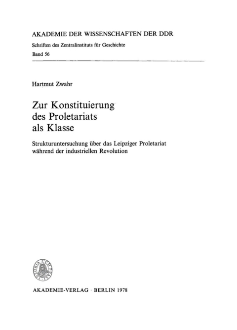 Cover image for book Zur Konstituierung des Proletariats als Klasse