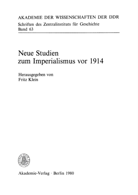Cover image for book Neue Studien zum Imperialismus vor 1914