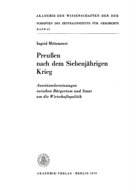 Cover image for book Preußen nach dem Siebenjährigen Krieg