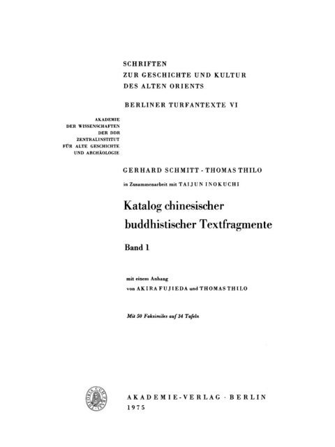 Cover image for book Katalog chinesischer buddhistischer Textfragmente, Band 1