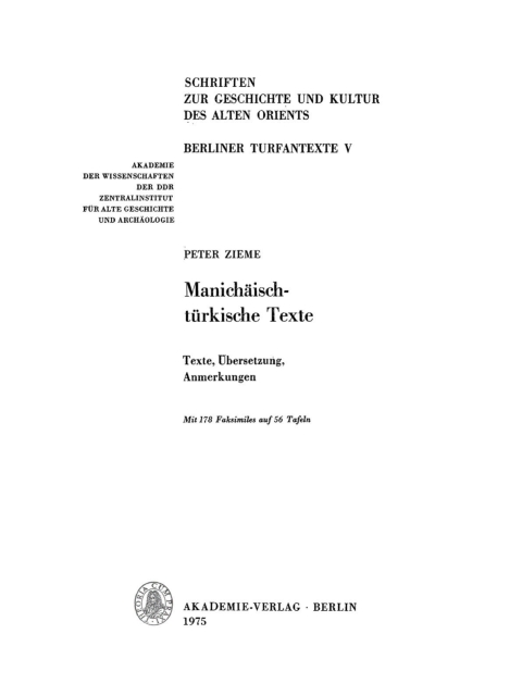 Cover image for book Manichäisch-türkische Texte