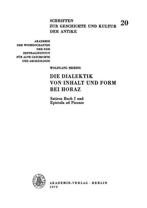 Cover image for book Die Dialektik von Inhalt und Form bei Horaz
