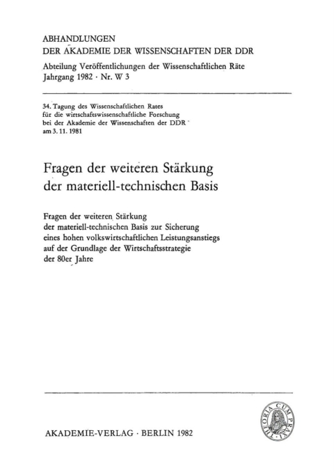 Cover image for book Fragen der weiteren Stärkung der materiell-technischen Basis