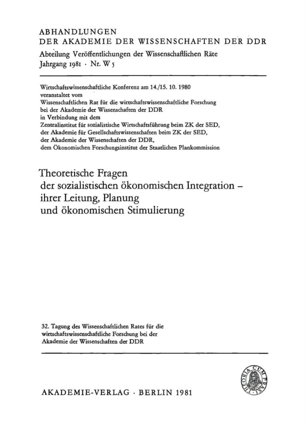 Page Fidelity Theoretische Fragen der sozialistischen ökonomischen Integration – ihrer Leitung, Planung und ökonomischen Stimulierung; $174.26
