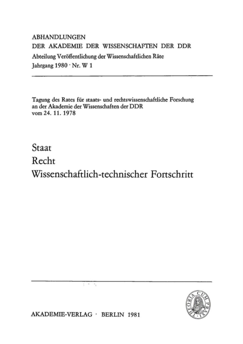Cover image for book Staat, Recht, Wissenschaftlich-technischer Fortschritt