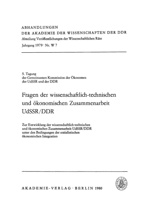 Cover image for book Fragen der wissenschaftlich-technischen und ökonomischen Zusammenarbeit UdSSR/DDR