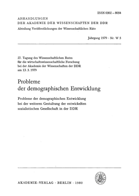Cover image for book Probleme der demographischen Entwicklung