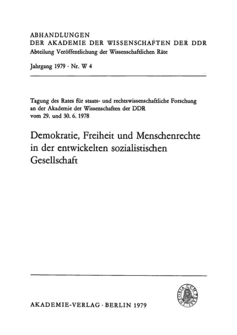 Cover image for book Demokratie, Freiheit und Menschenrechte in der entwickelten sozialistischen Gesellschaft