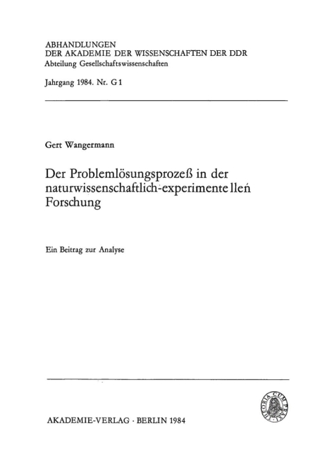 Cover image for book Der Problemlösungsprozeß in der naturwissenschaftlich-experimentellen Forschung