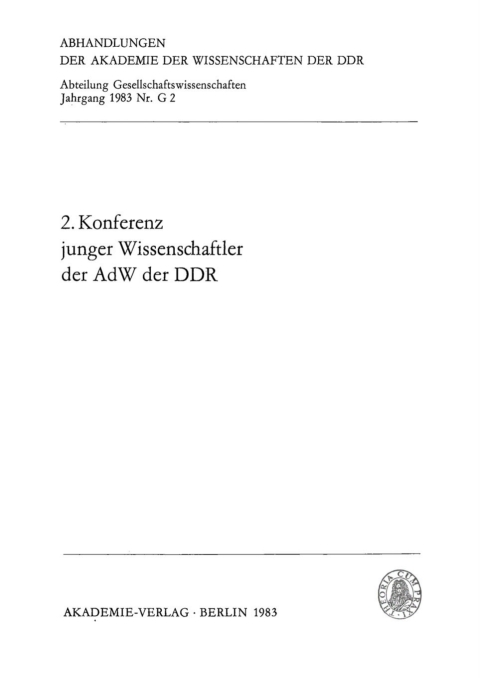 Cover image for book 2. Konferenz junger Wissenschaftler der AdW der DDR