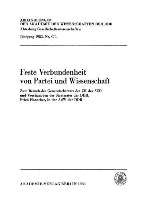 Cover image for book Feste Verbundenheit von Partei und Wissenschaft