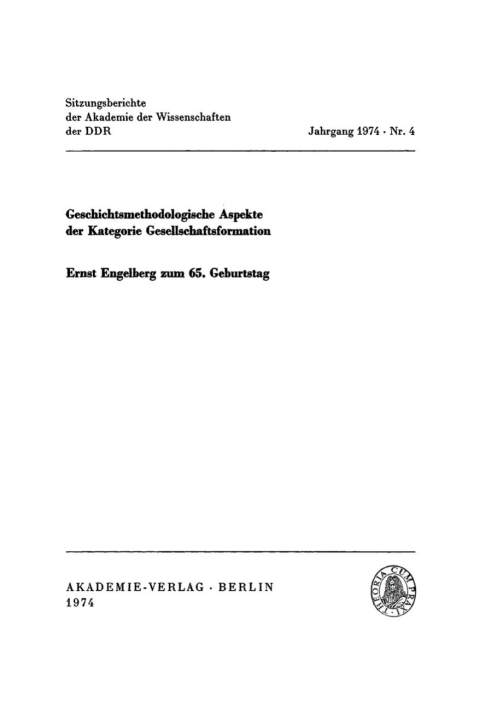 Cover image for book Geschichtsmethodologische Aspekte der Kategorie Gesellschaftsformation