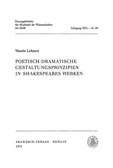 Cover image for book Poetisch-dramatische Gestaltungsprinzipien in Shakespeares Werken