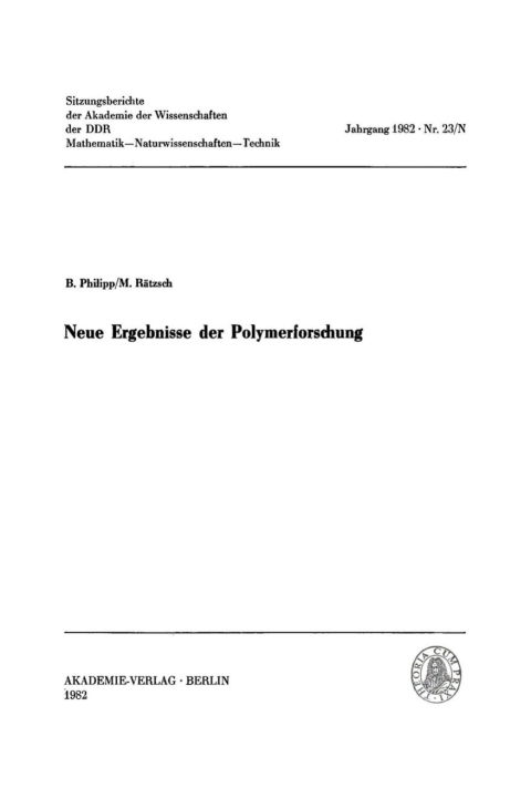 Cover image for book Neue Ergebnisse der Polymerforschung