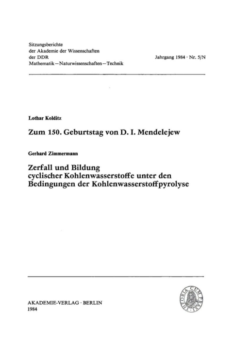 Cover image for book Zum 150. Geburtstag von D. I. Mendelejew