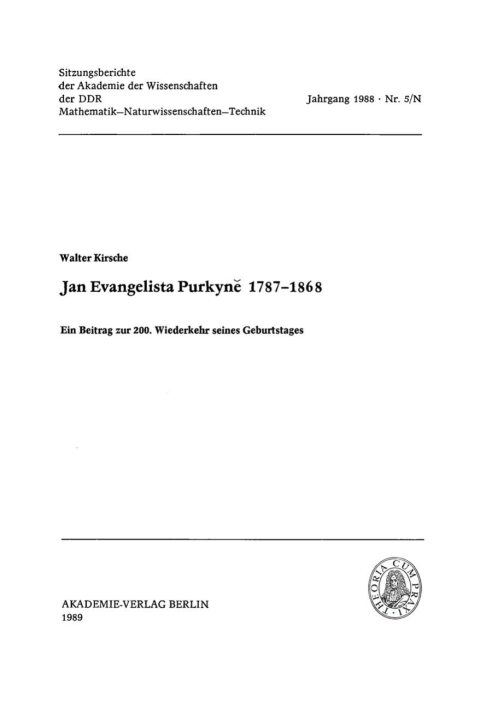 Cover image for book Jan Evangelista Purkyně 1787–1868