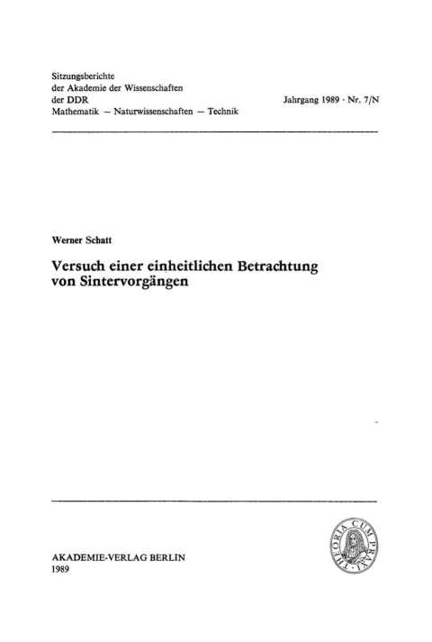Cover image for book Versuch einer einheitlichen Betrachtung von Sintervorgängen