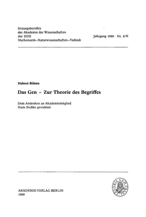 Cover image for book Das Gen – Zur Theorie des Begriffes