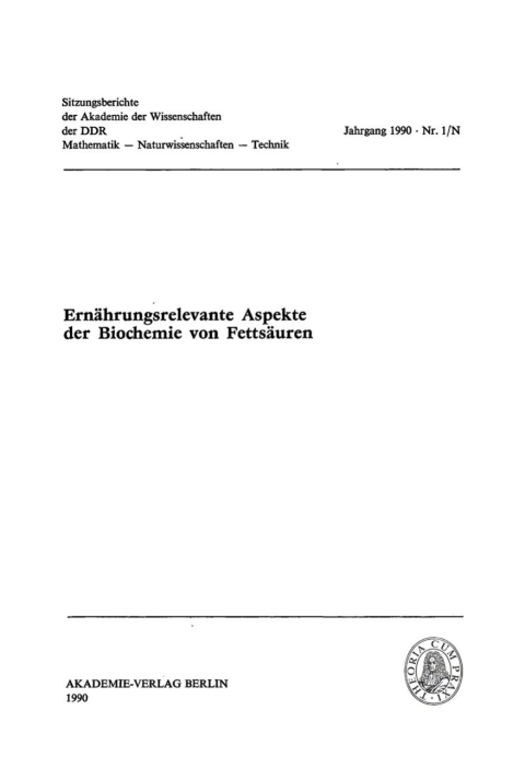 Cover image for book Ernährungsrelevante Aspekte der Biochemie von Fettsäuren