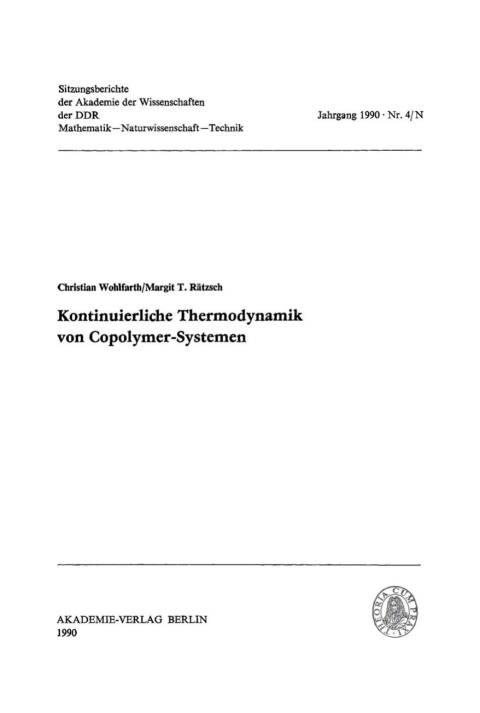 Cover image for book Kontinuierliche Thermodynamik von Copolymer-Systemen