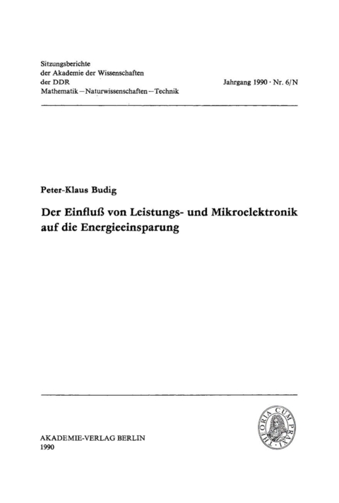Cover image for book Der Einfluß von Leistungs- und Mikroelektronik auf die Energieeinsparung